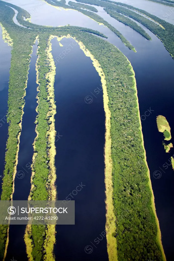 South America, Brazil, Amazon, Aerial view of the UNESCO listed Anavilhanas ecological station and the Anavilhanas archipelago and Amazon forest on the Rio Negro