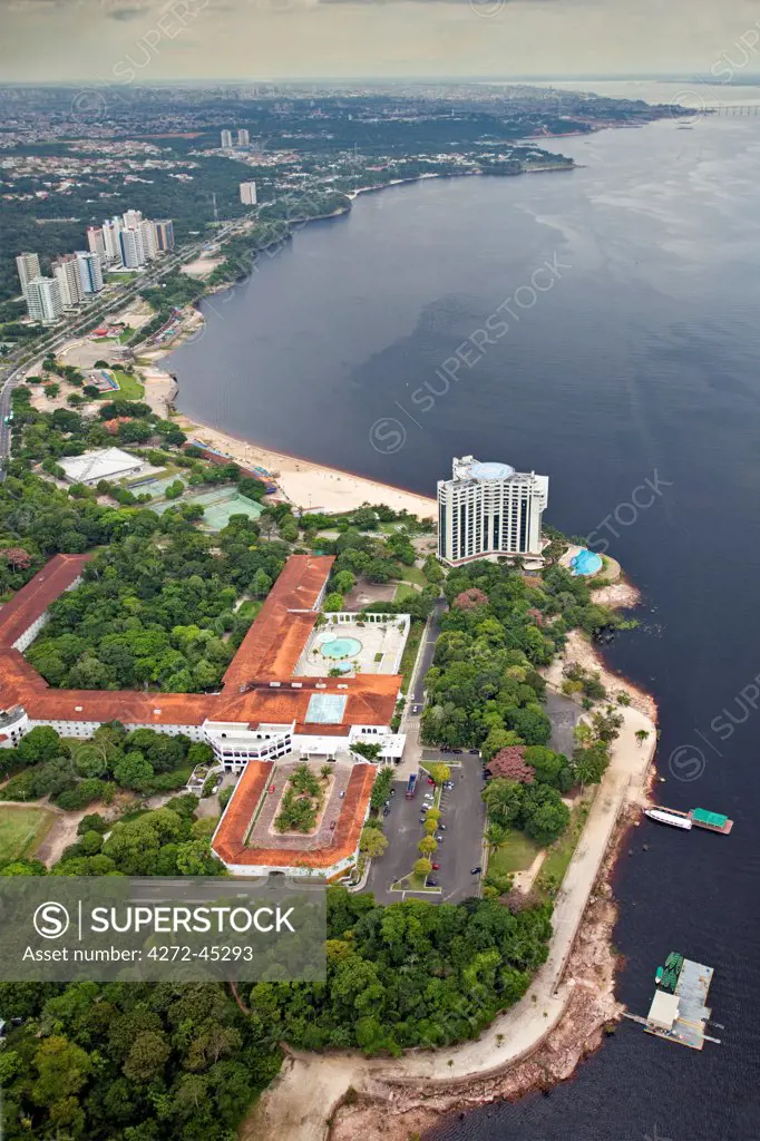 South America, Brazil, Amazonas state, Manaus, view of the Ponta Negra district showing the Tropical hotel and the Park Suites Hotel Manaus, in the foreground
