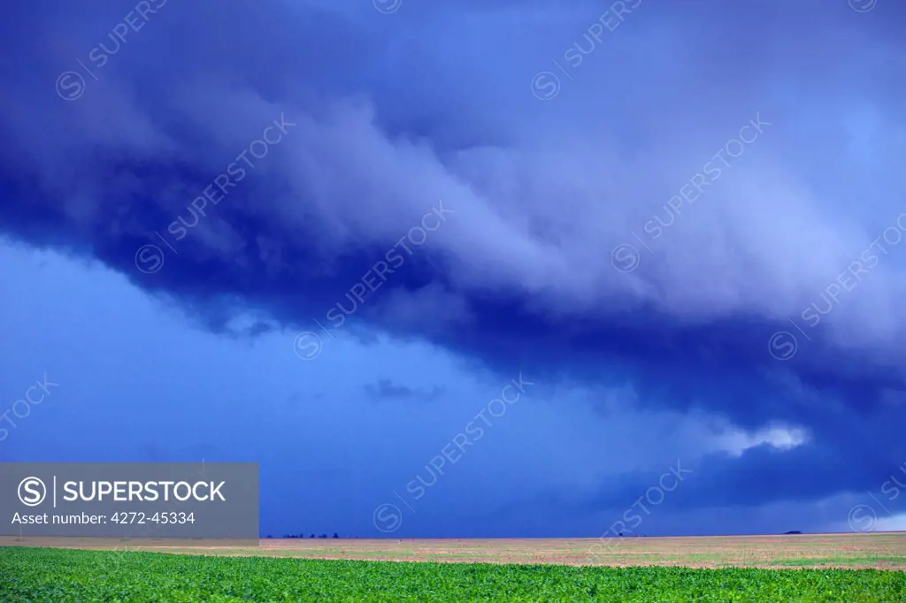 South America, Brazil, Mato Grosso, threatening storm clouds over soya plantations in the Mato Grosso Amazon