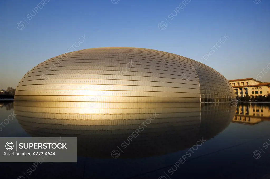 China, Beijing. The National Grand Theatre Opera House known as The Egg and designed by French architect Paul Andreu.