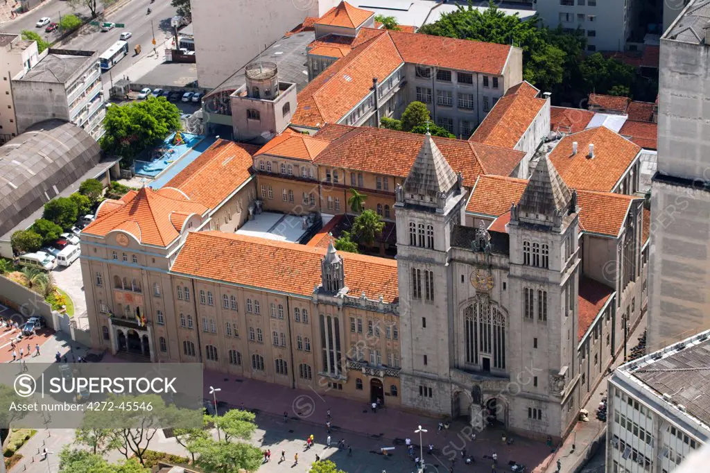 South America, Brazil, Sao Paulo, view of the Benedictine Monastery, college and Basilica of St. Benedict designed by German architect Richard Berndl, seen from the top of the Banespa Tower