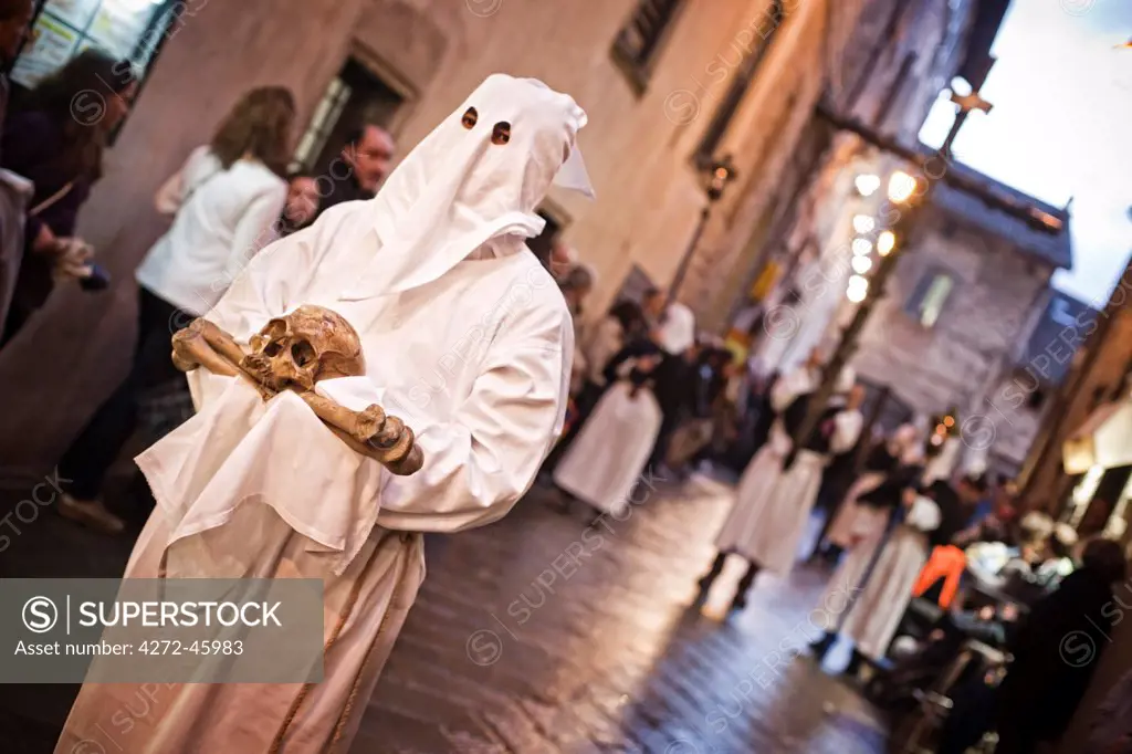 Italy, Umbria, Perugia district, Gubbio. Good Friday procession
