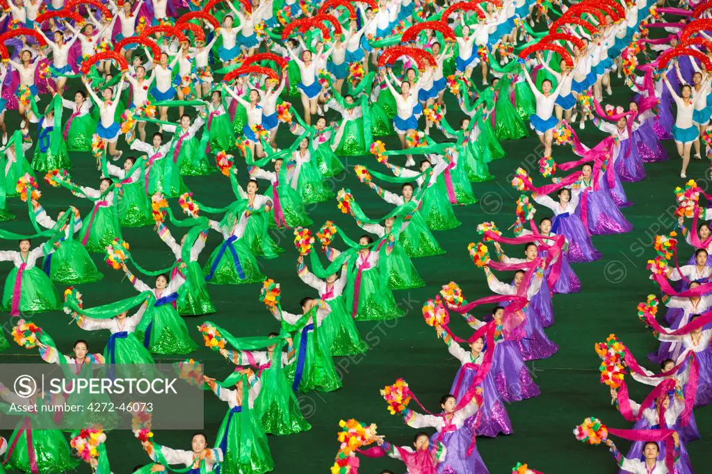 Democratic Peoples Republic of Korea, North Korea, Pyongyang. Performers at the Arirang Mass Games.