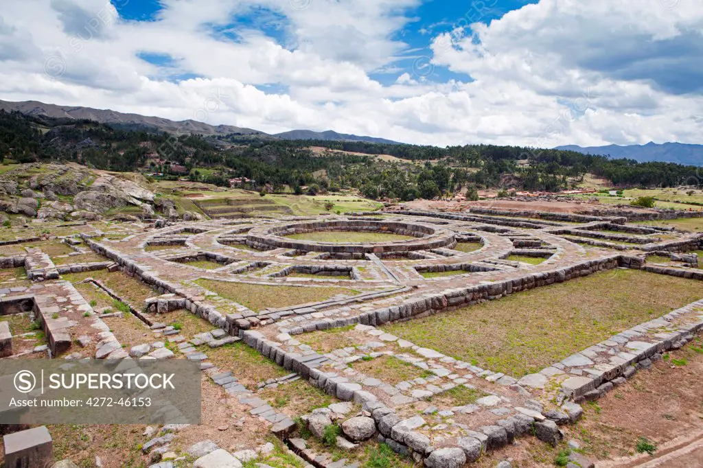 South America, Peru, Cusco, Sacsayhuaman. A ritual site possibly used as an astronomical observatory or a calendar for calculating crop planting seasons at the Inca ceremonial site of Sacsayhuaman near the UNESCO World Heritage listed former Inca capital of Cusco
