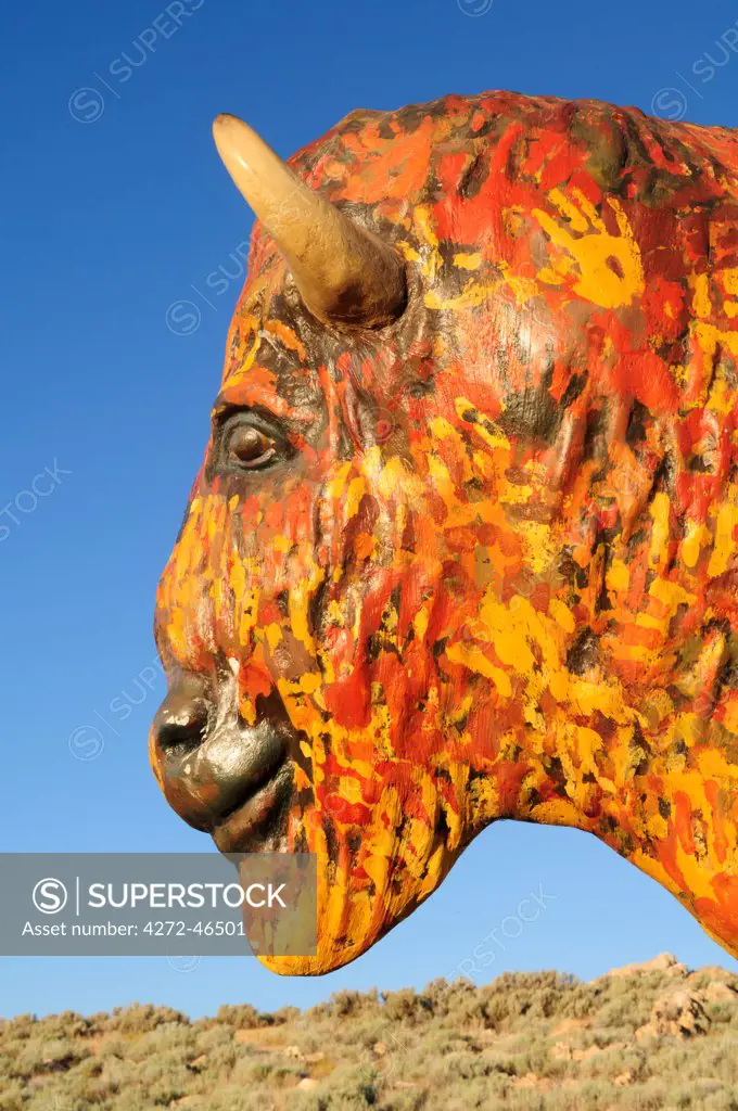 Bison sculpture, Great Salt Lake, Antelope Island State Park, Salt Lake City, Utah,  USA