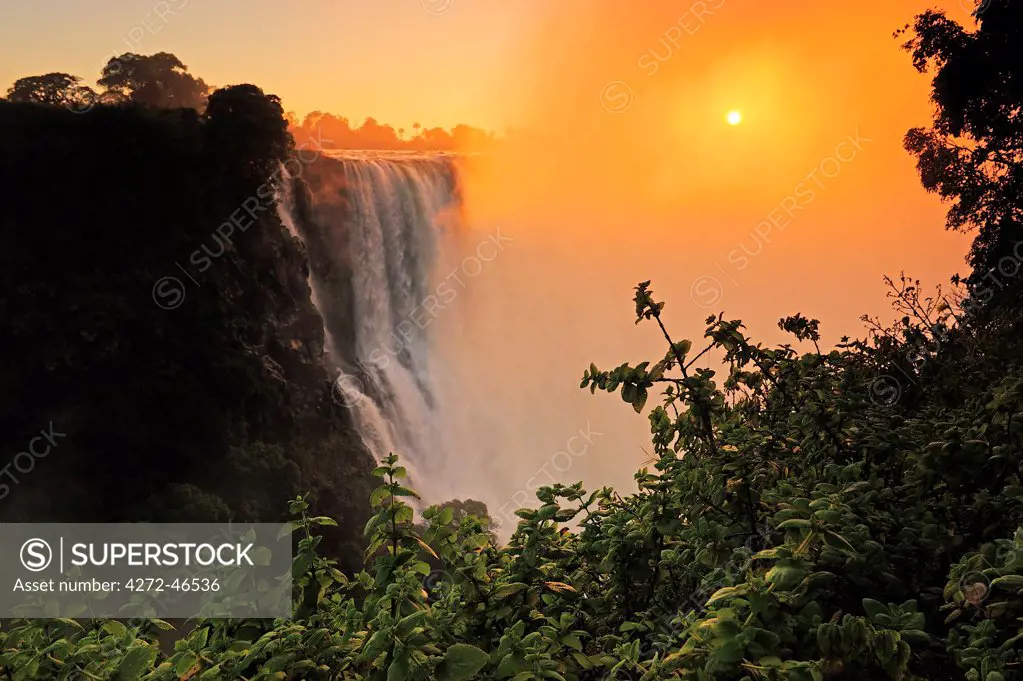 Victoria Falls at sunrise,  Zambezi River, near Victoria Falls, Zimbabwe, Africa