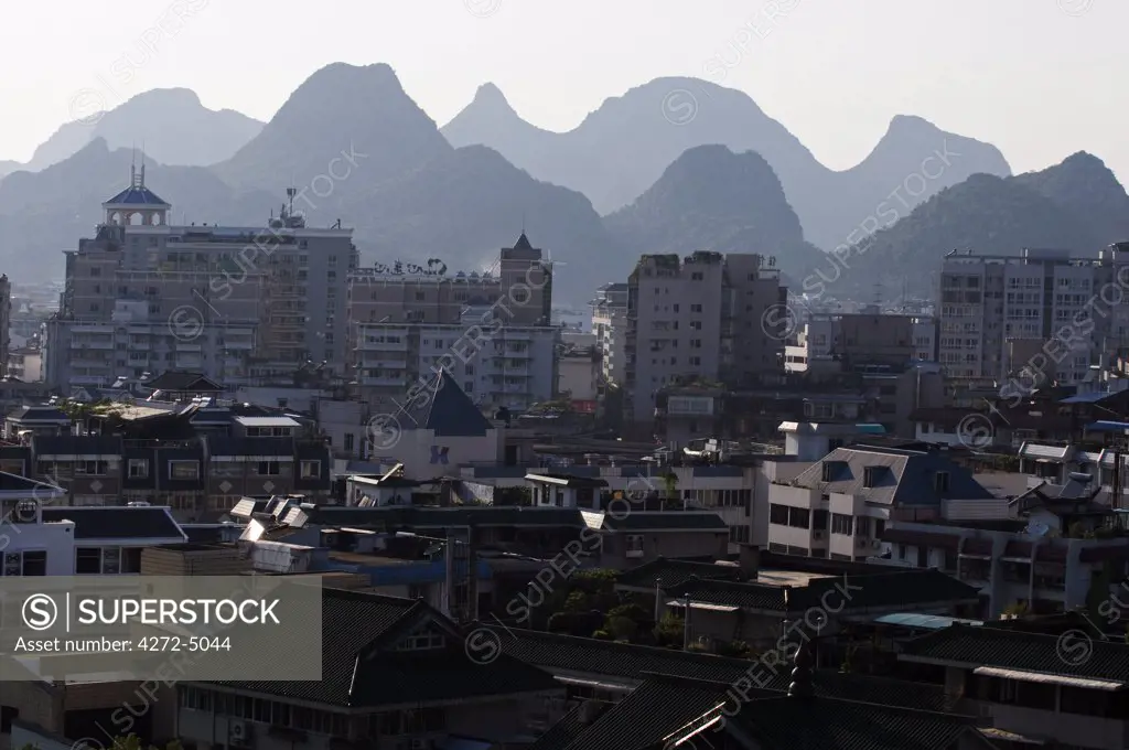 China, Guangxi Province. Guilin city and karst mountain scenery
