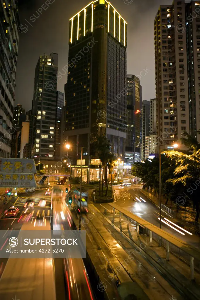 China, Hong Kong, Causeway Bay   The center of the city illluminated a night by traffic, trams and street lights