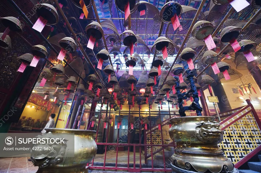 China, Hong Kong, Hong Kong Island, Incense coils at Man Mo Temple