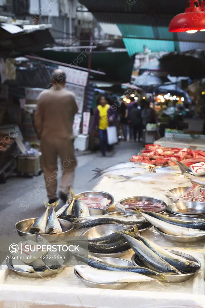Seafood stall on Peel Street, Central, Hong Kong, China