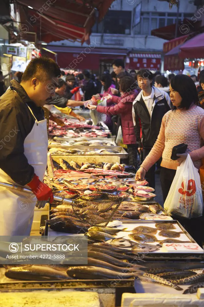 Seafood stalls at wet market, Causeway Bay, Hong Kong, China