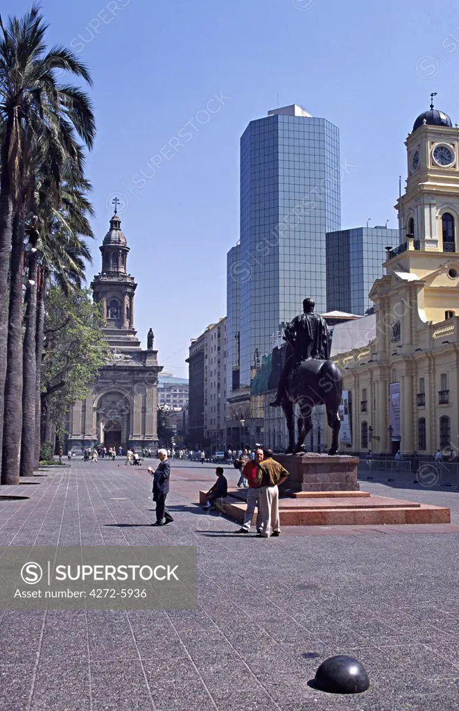 Plaza de Armeas and cathedral, Santiago, Chile.