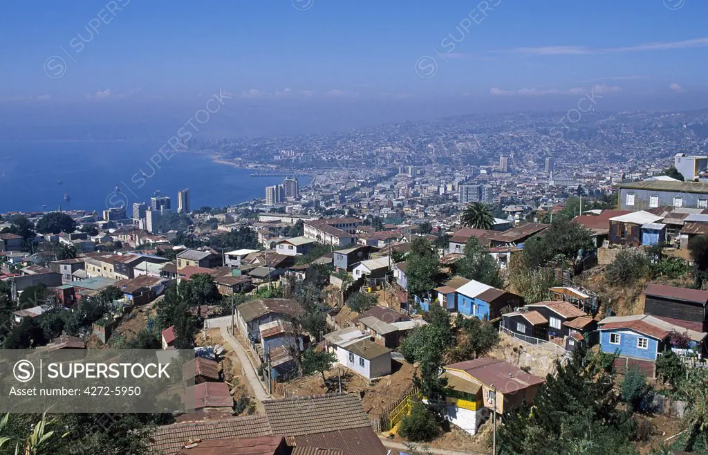 View of the old and the new and the sea of Valparaiso, Chile.