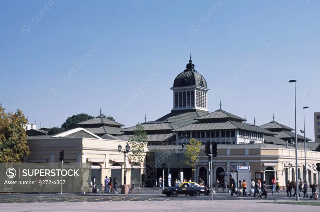 The Mercado Central houses a picturesque fruit, vegetable and fish market together with a large number of small sea-food restaurants.  The metal structure was prefabricated in England and erected in Santiago in 1868AD.