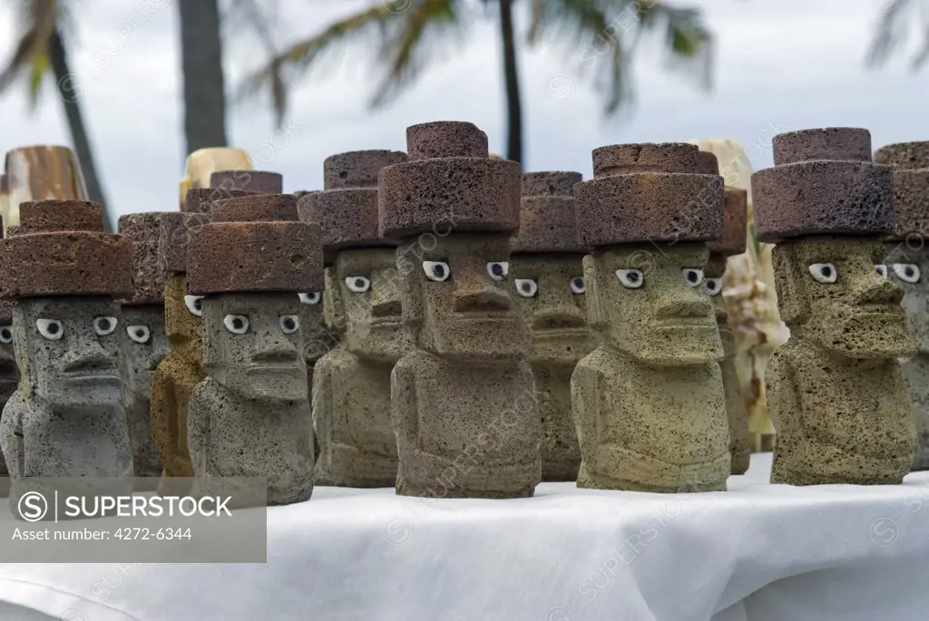 Chile, Easter Island. Moai souvenir stall.