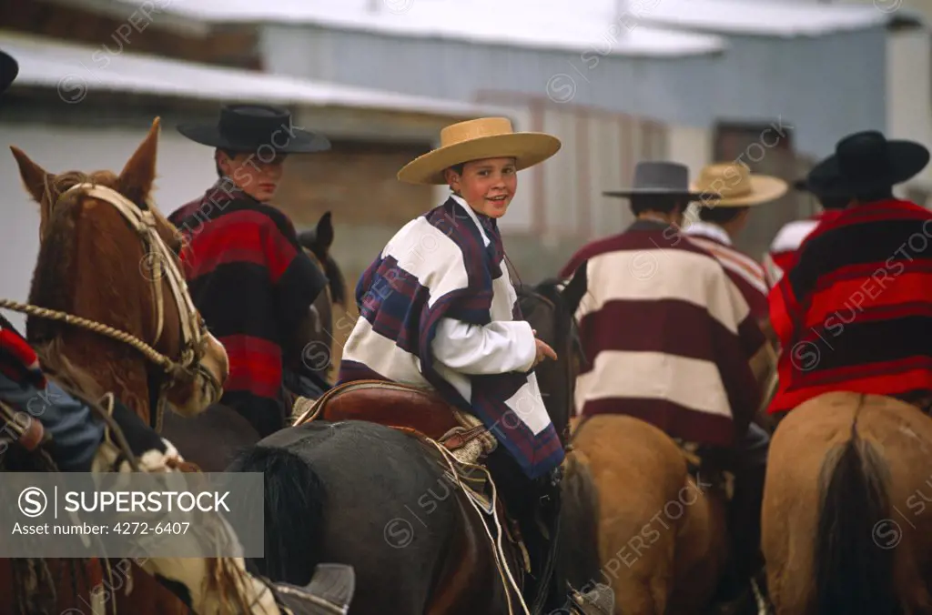 Chile, Region VI, Parral. Huasos taking part in a regional Rodeo competition.