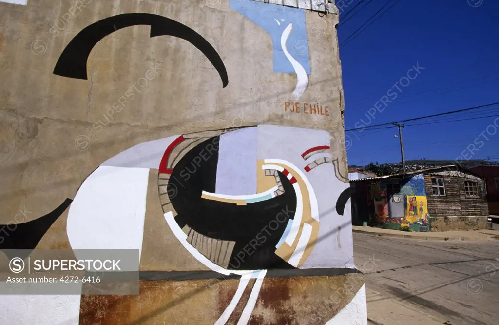 Chile, Region V, Valparaiso. Cielo Abierto (Open Sky). An open air tour of street art through Cerro Concepcion.