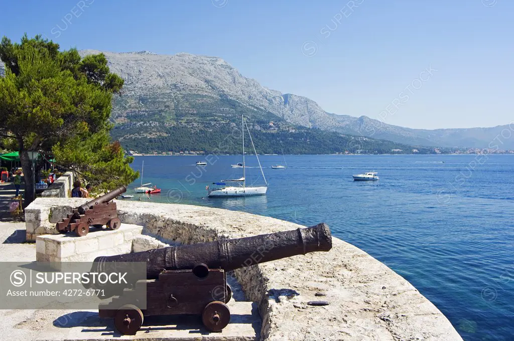 Dalmatia Coast Korcula Island Medieval Old Town Defensive Walls and Canon