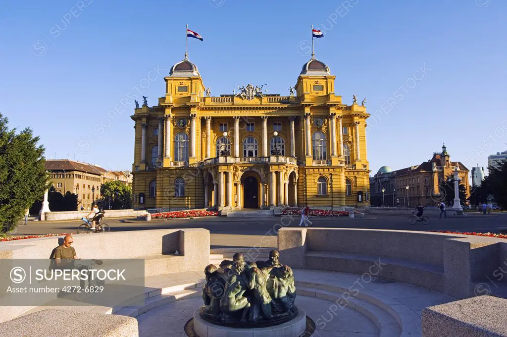 Croatian National Theatre Neobaroque Architecture dating from 1895 Ivan Mestrovic's Sculpture Fountain of Life (1905)