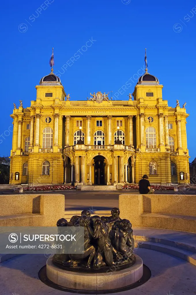 Croatian National Theatre Neobaroque Architecture dating from 1895 Ivan Mestrovic's Sculpture Fountain of Life (1905)