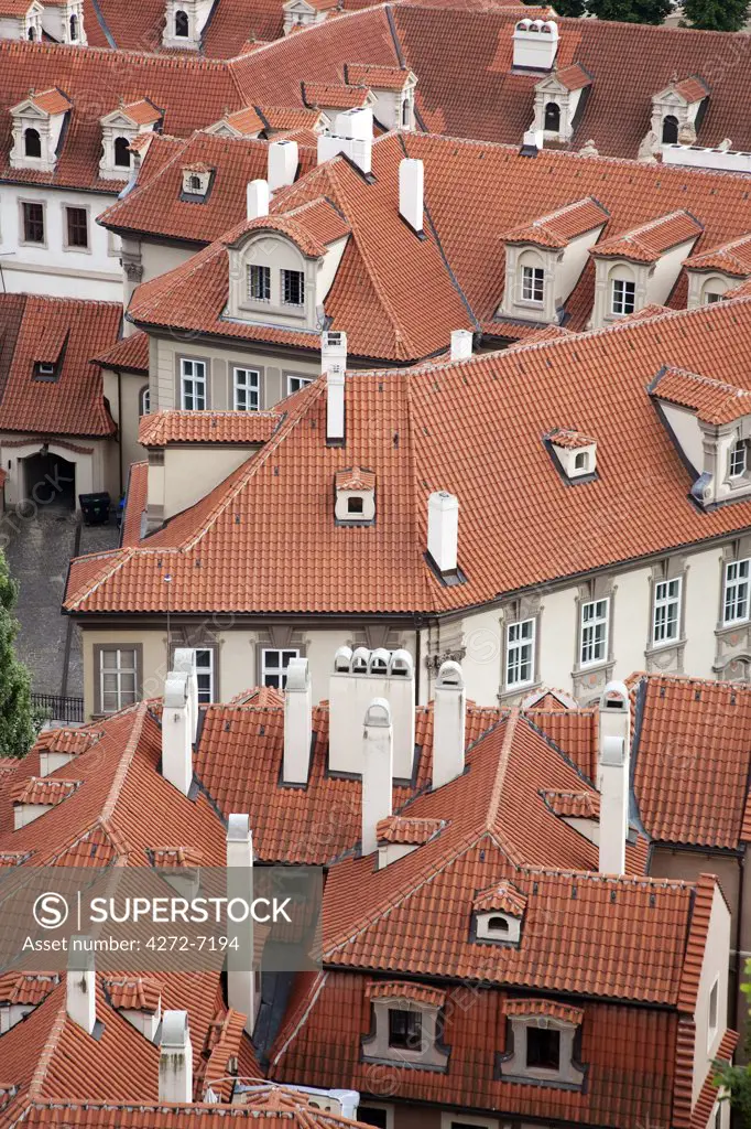 Czech Republic, Prague. Rooftops seen from Prague Castle.