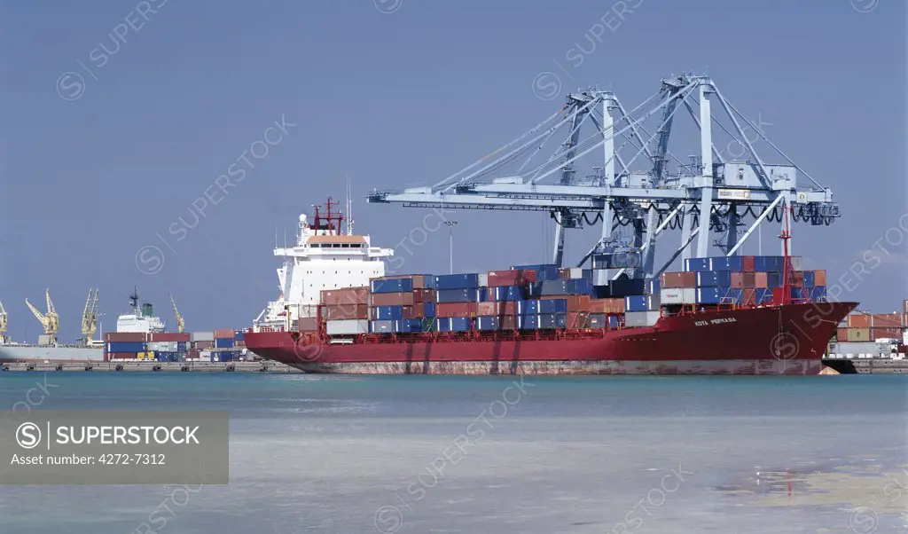 A large container vessel discharges its cargo at the port of Djibouti, which is an important facility for land-locked Ethiopia after that country's war with Eritrea.