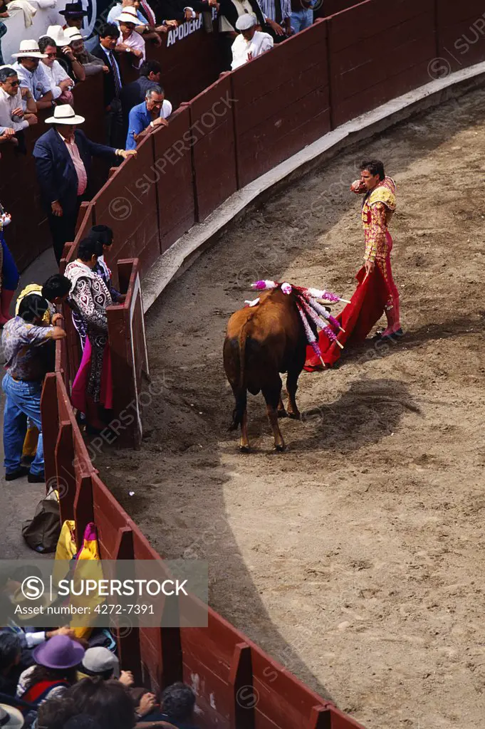 Crowds at a stadium for a Bullfight, Quito, Ecuador