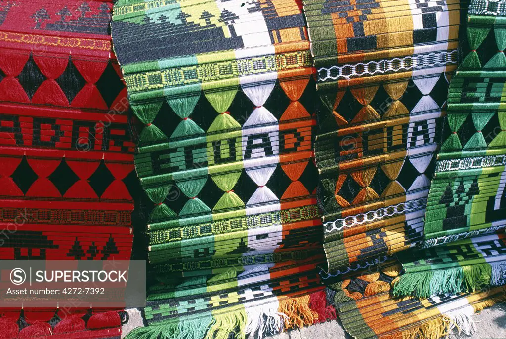 Street stall selling traditionally woven mats, Quito, Ecuador
