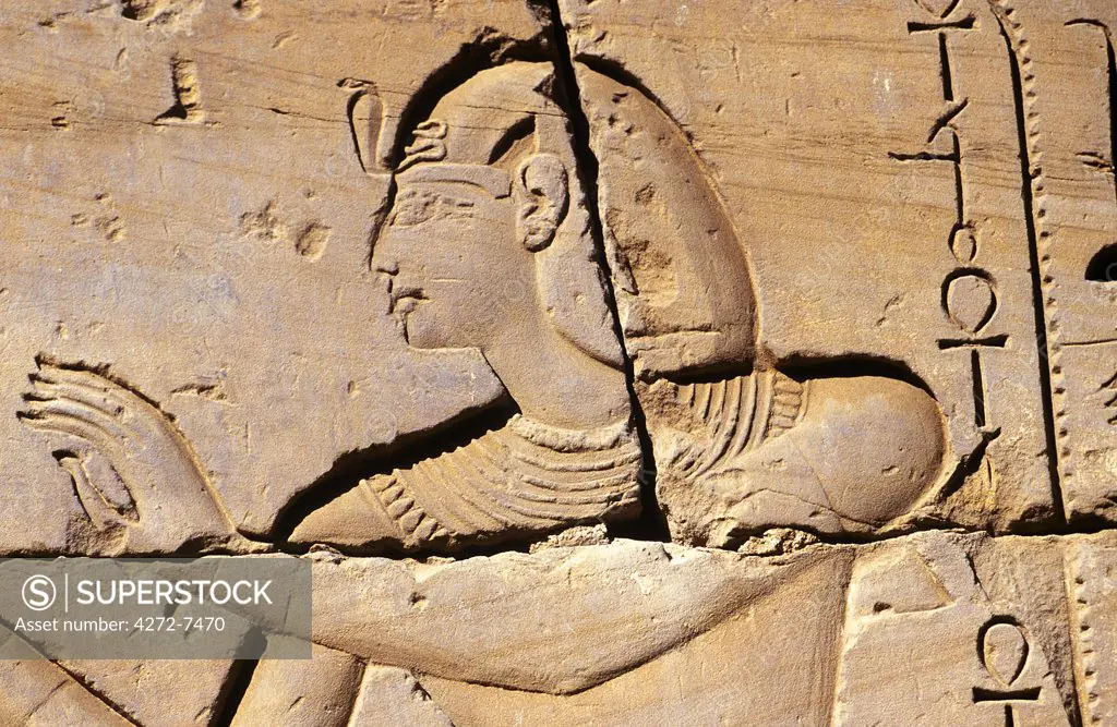 Carving of Pharoah  on entrance pylon to Temple of Karnak.