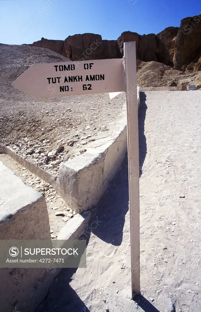 Signpost to the tomb of Tutankhamon in the Valley of the Kings