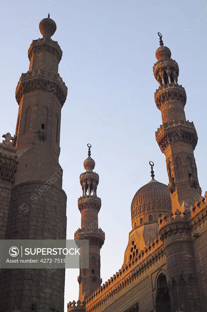 The minarets of Sultan Hassan mosque  (completed 1362) and Al Raifi mosque (1912) in Cairo, Egypt.
