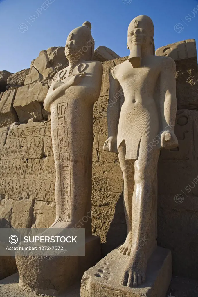 Statues line the Cachette Court at Karnek Temple, Luxor, Egypt