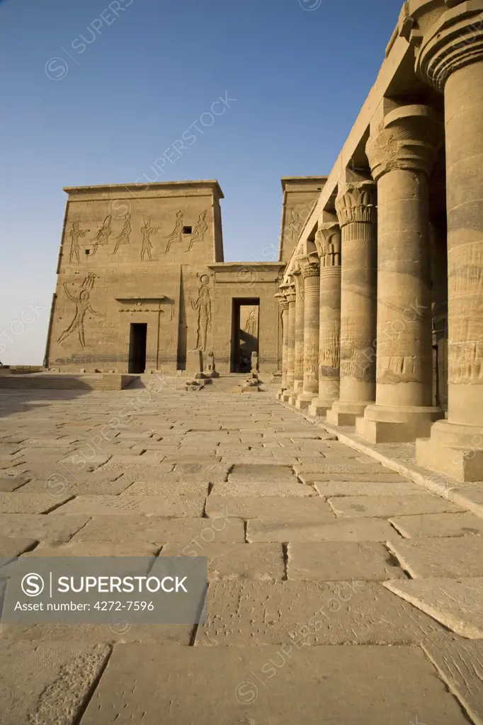 The Temple of Philae stands on an island in Lake Nasser and is a popular day trip from Aswan, Egypt