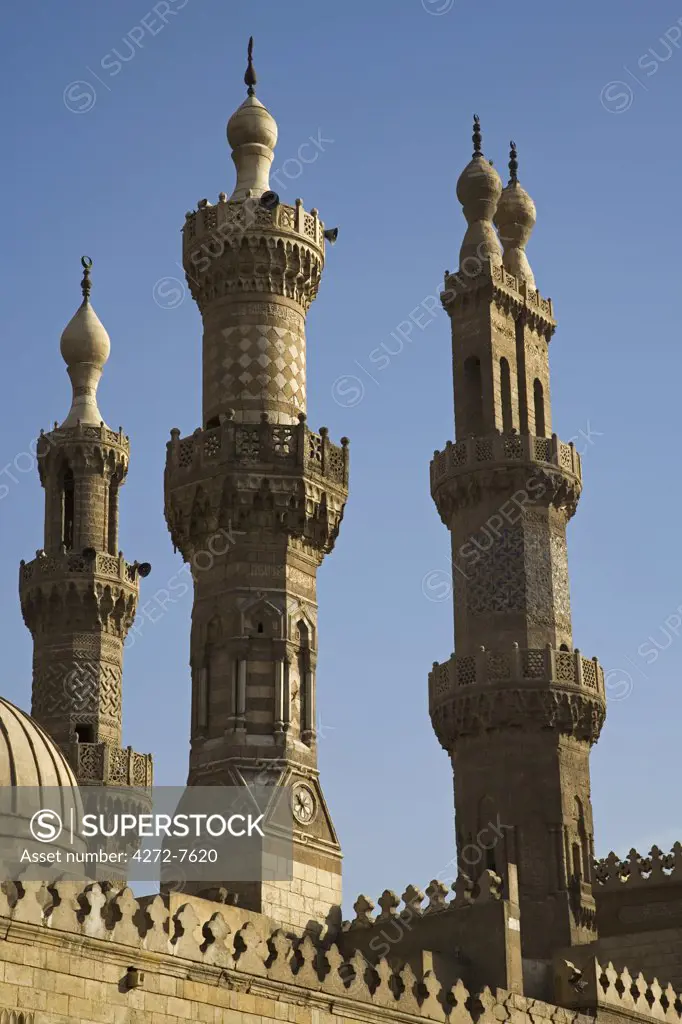 The minarets of the Al-Azhar Mosque in Islamic Cairo, Egypt.