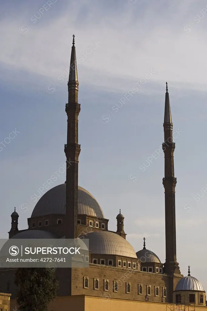 The Ottoman style mosque of Mohammed Ali stands on top of the Citadel, looking out over Islamic Cairo, Egypt.