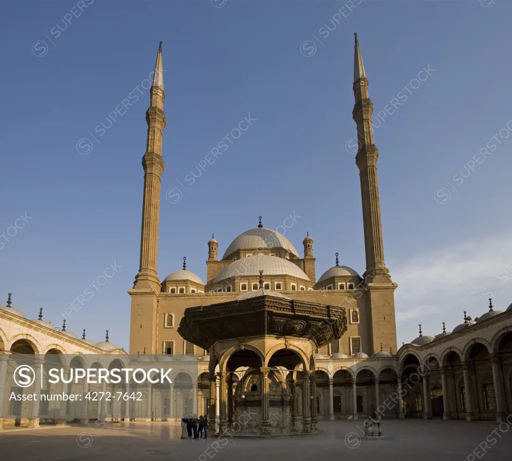 The Ottoman style mosque of Mohammed Ali stands on top of the Citadel, looking out over Islamic Cairo, Egypt.