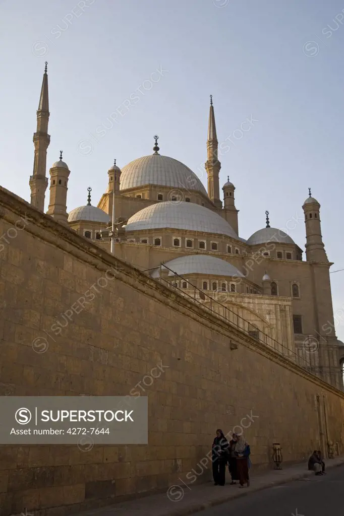 The Ottoman style mosque of Mohammed Ali in the Citadel, looking out over Islamic Cairo, Egypt.