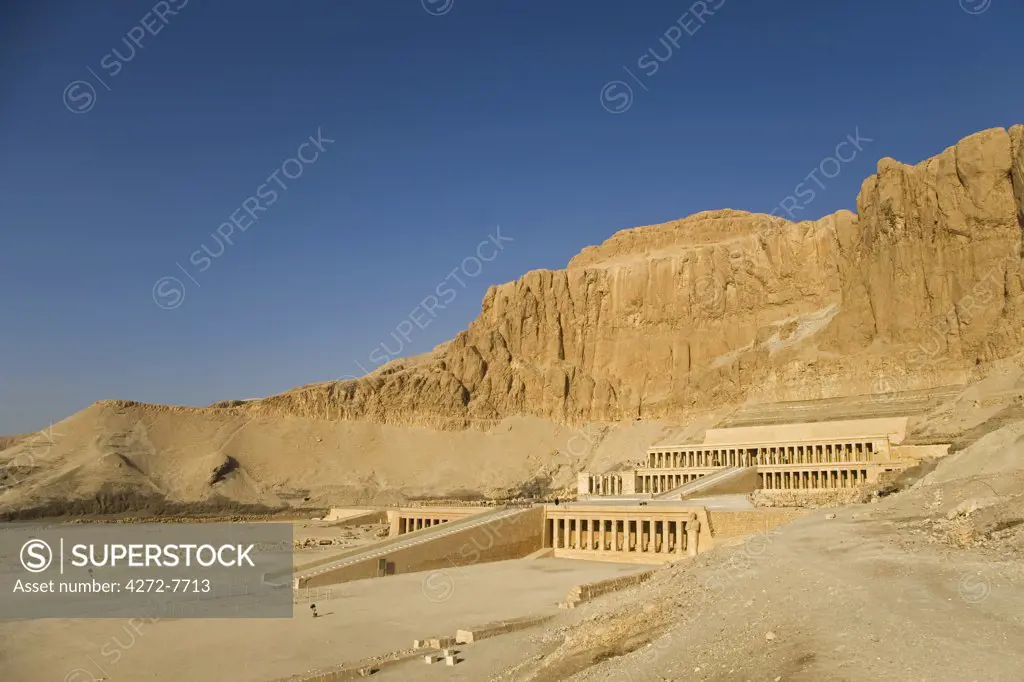 The Temple of Hatshepsut at Deir el-Bahri on the West Bank of the Nile opposite Luxor, Egypt.