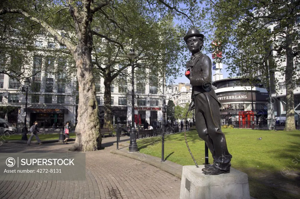 Statue of Charlie Chaplin in Leicester Square, in the heart of London's West End.