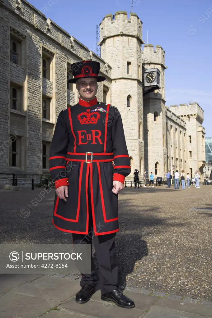A beafeeter in traditional dress outside the Tower of London.