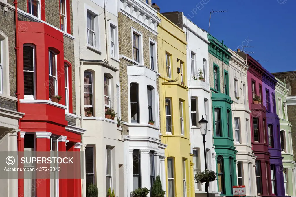 Colourful houses in a street in Notting Hill