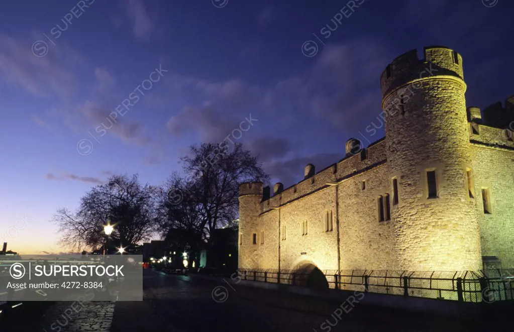 Buildings of the London Tower on the banks of the River Thames. The popular London landmark has been used a royal residence, mint, arsenal and then prison from as early on as the middle ages.
