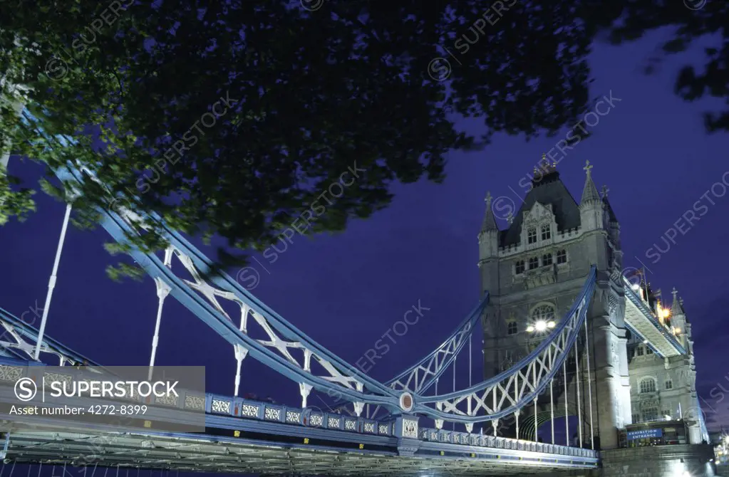 The Tower Bridge crossing the River Thames in central London. The bridge designed by Sir Horace Jones and built in 1894, was designed as a drawbridge to allow ships to pass through.
