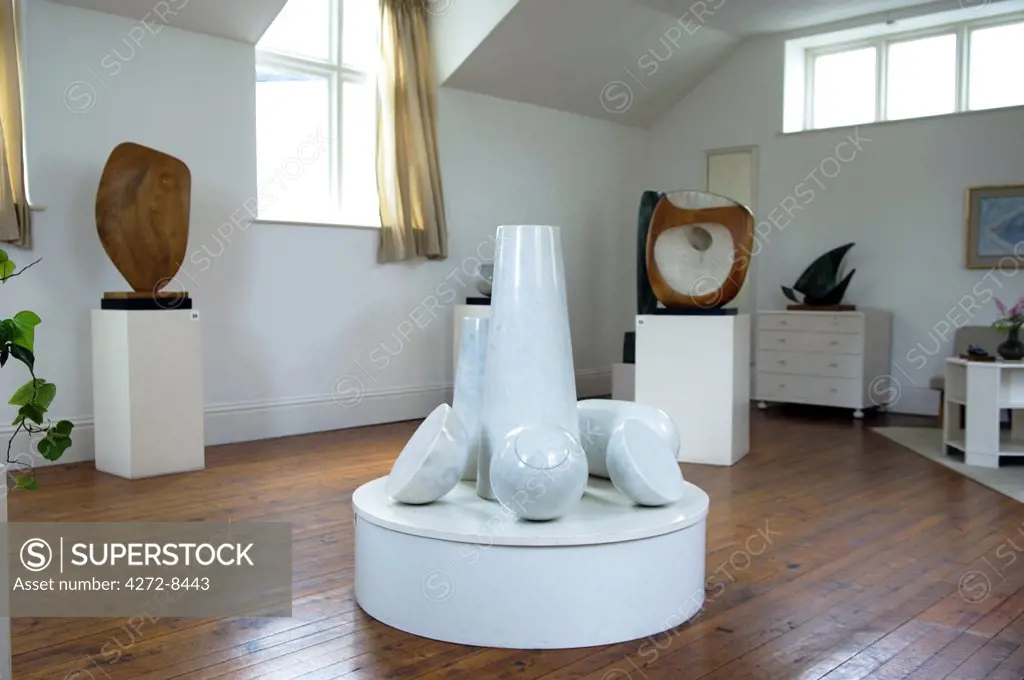 Sculptures by the famous British sculptor Dame Barbara Hepworth on display at the Barbara Hepworth Museum in St Ives, Cornwall, England