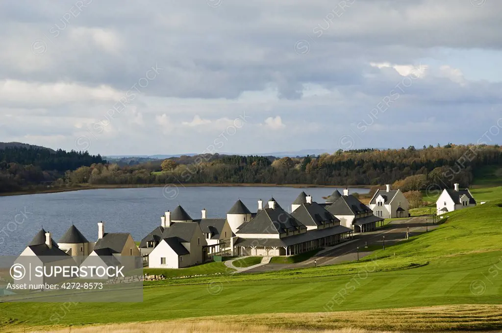 Northern Ireland, Fermanagh, Enniskillen. Lough Erne Golf Resort's 25 lodges overlook the lake and are surrounded by the new Nick Faldo 18-hole golf course.