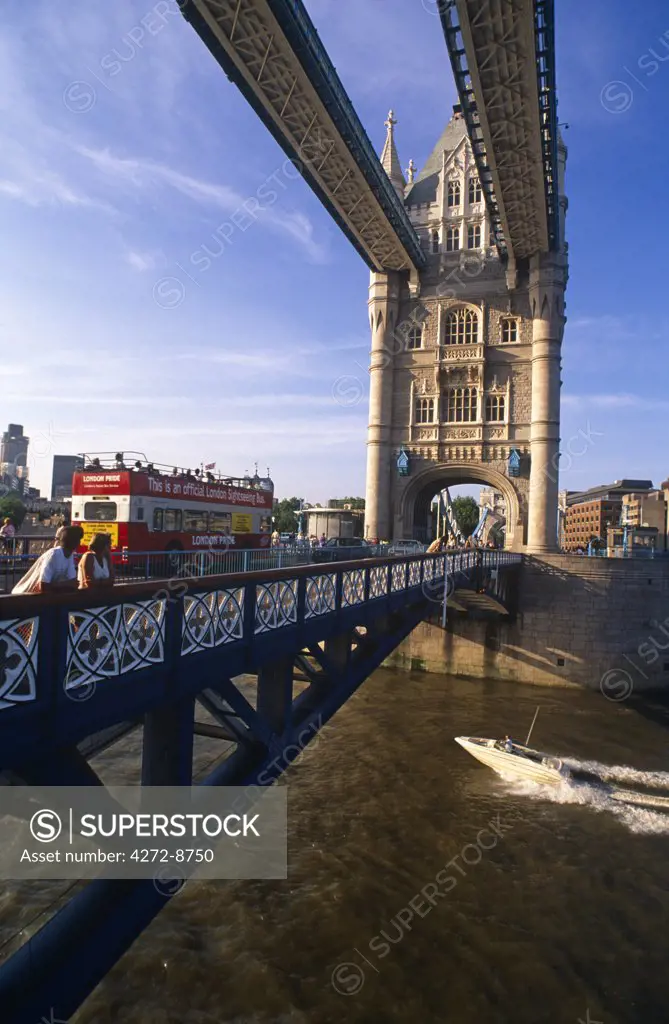England, London. Tower Bridge was completed in 1894, after eight years of construction. When it was built, Tower Bridge was the largest and most sophisticated bascule bridge ever built.