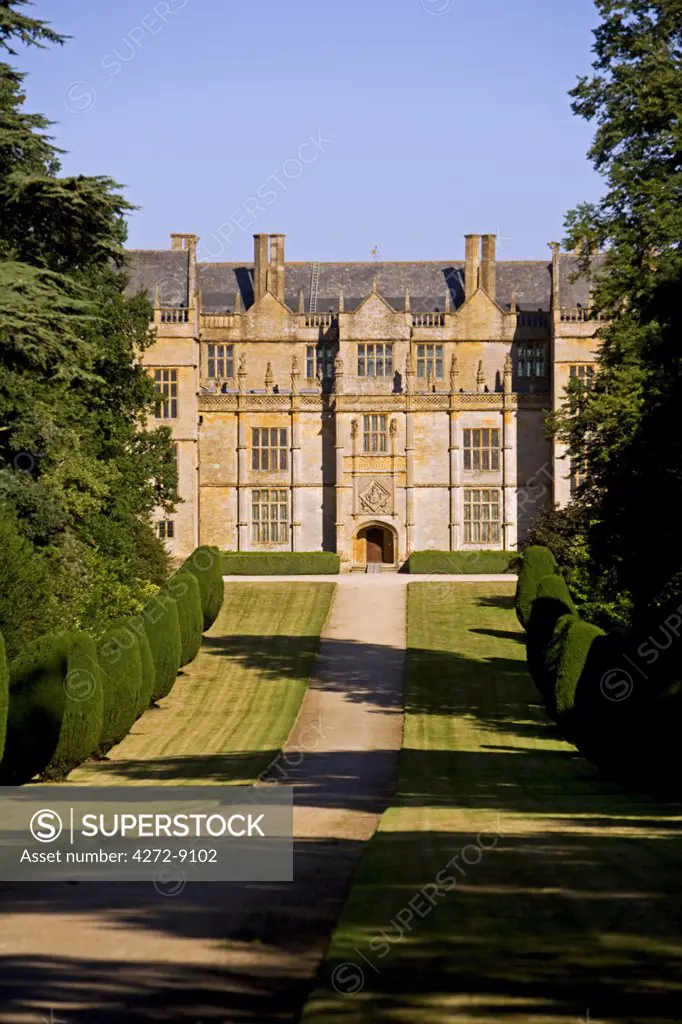 England, Somerset, Montacute. Montacute House is a magnificent Elizabethan renaissance Ham Hill Stone manor house used as the location for the 1995 'Sense and Sensibility' film and described as as one of the glories of late Elizabethan architecture.