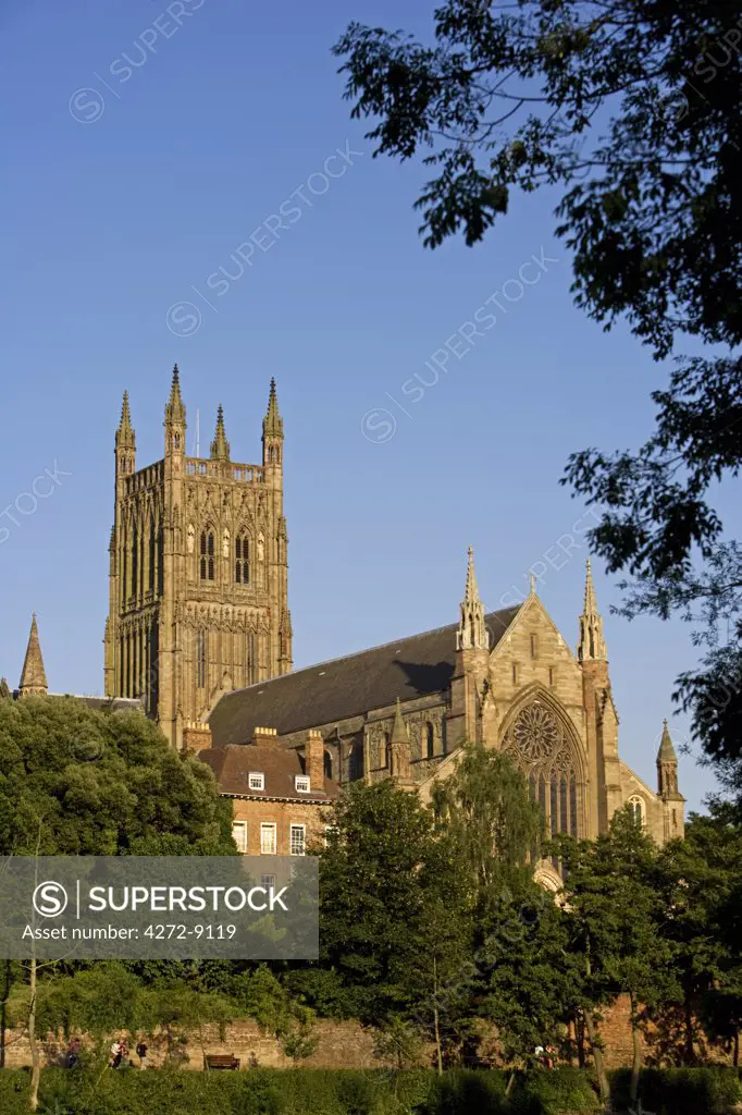 England, Worchestershire, Worchester. Worcester Cathedral - an Anglican cathedral situated on a bank overlooking the River Severn. Its official name is The Cathedral Church of Christ and the Blessed Virgin Mary.