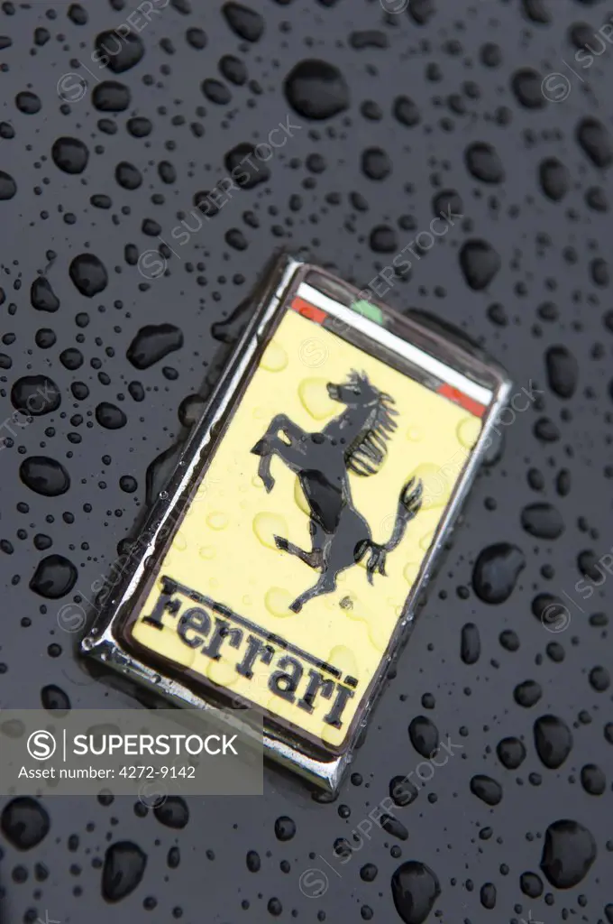 Logo on bonnet of Ferrari sportscar