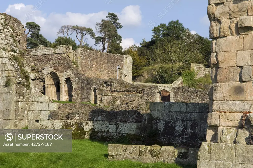 England, Shropshire, Shrewsbury.  Ruins of the Chapter House of Haughmond Abbey, a 12th Century Augistinian abbey near Shrewbury.